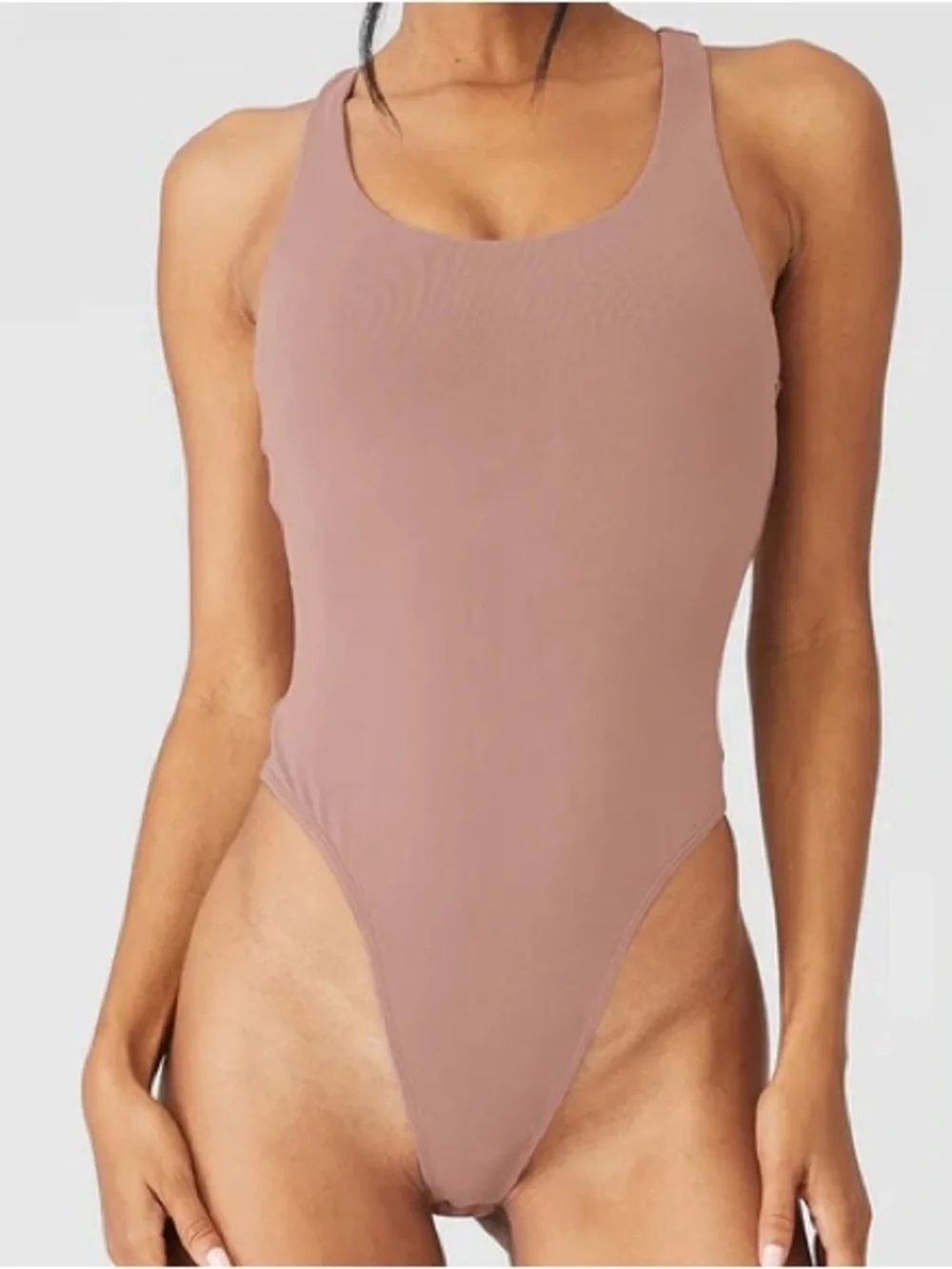 Alo sleek back bodysuit smoky quartz